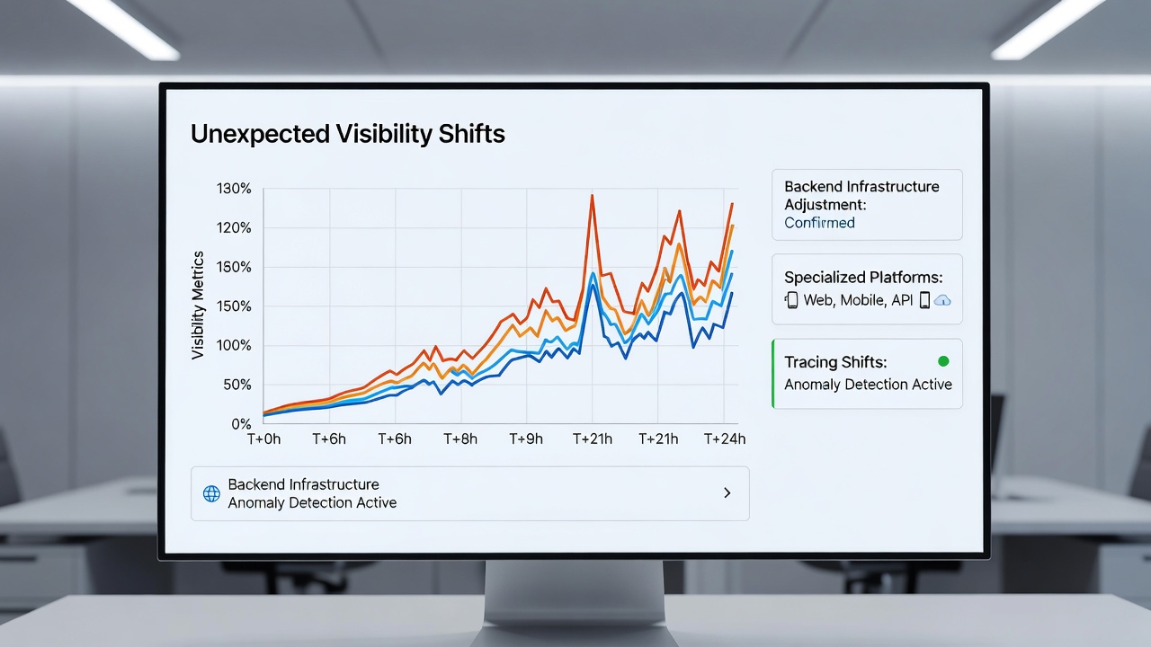 Chart illustrating visibility metrics before and after infrastructure adjustments on specialized platforms